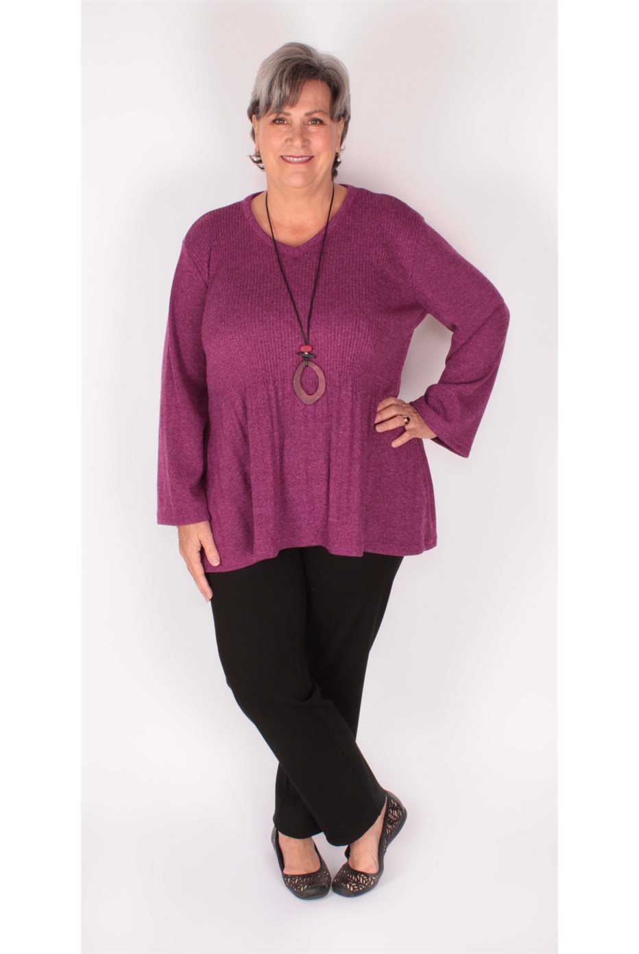 Magenta V-Neck Pullover